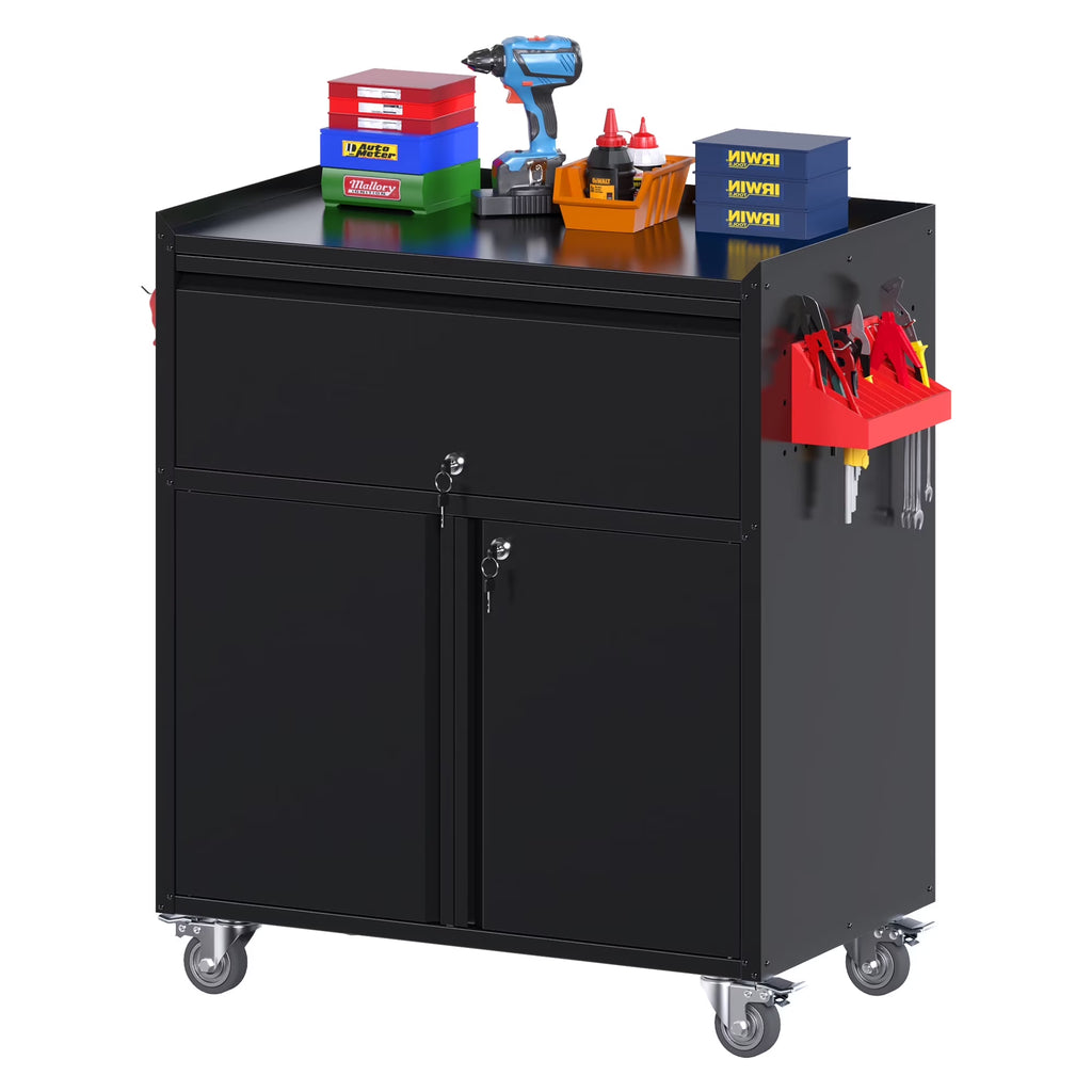 Aobabo Metal Storage Cabinet with Lock,Garage Storage Cabinet with Wheels,72In Steel Storage Cabinet for Garage Home Storage, Black Required-Assembly