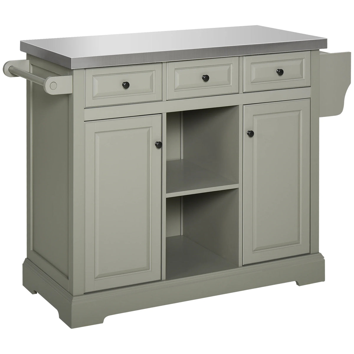 HOMCOM Rolling Kitchen Island on Wheels with Stainless Steel Top, Spice Rack & Drawers, Utility Portable Multi-Storage Cart on Wheels, Gray
