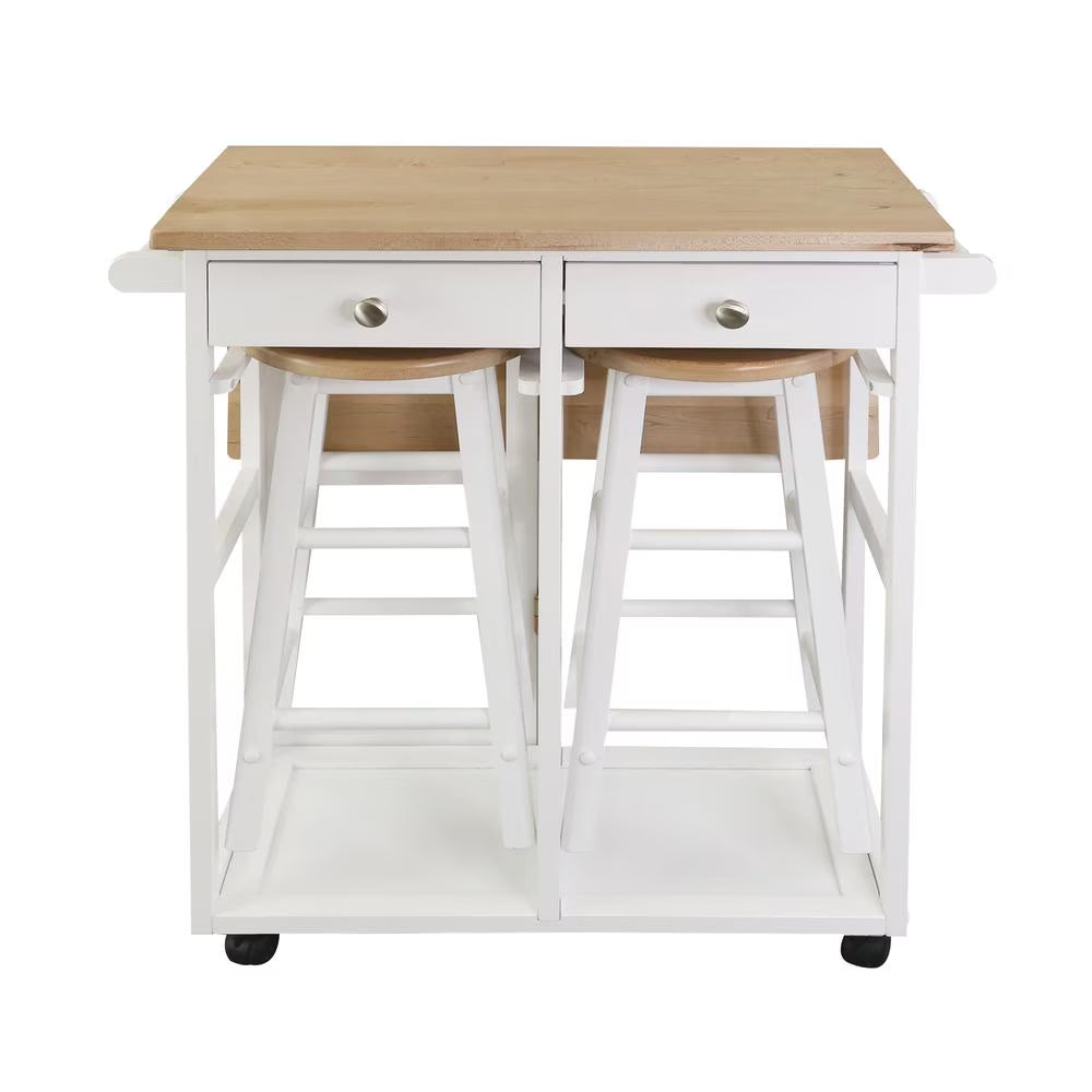 American Trails Breakfast Cart with Drop-Leaf Table, American Maple Top, Square - White