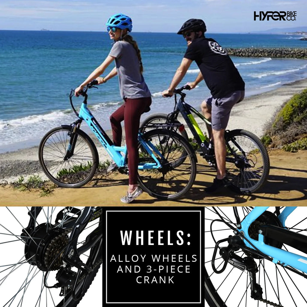 Hyper Bicycles E-Ride 700C 36V Electric Commuter E-Bike for Adults, Pedal-Assist, 250W Motor, Blue
