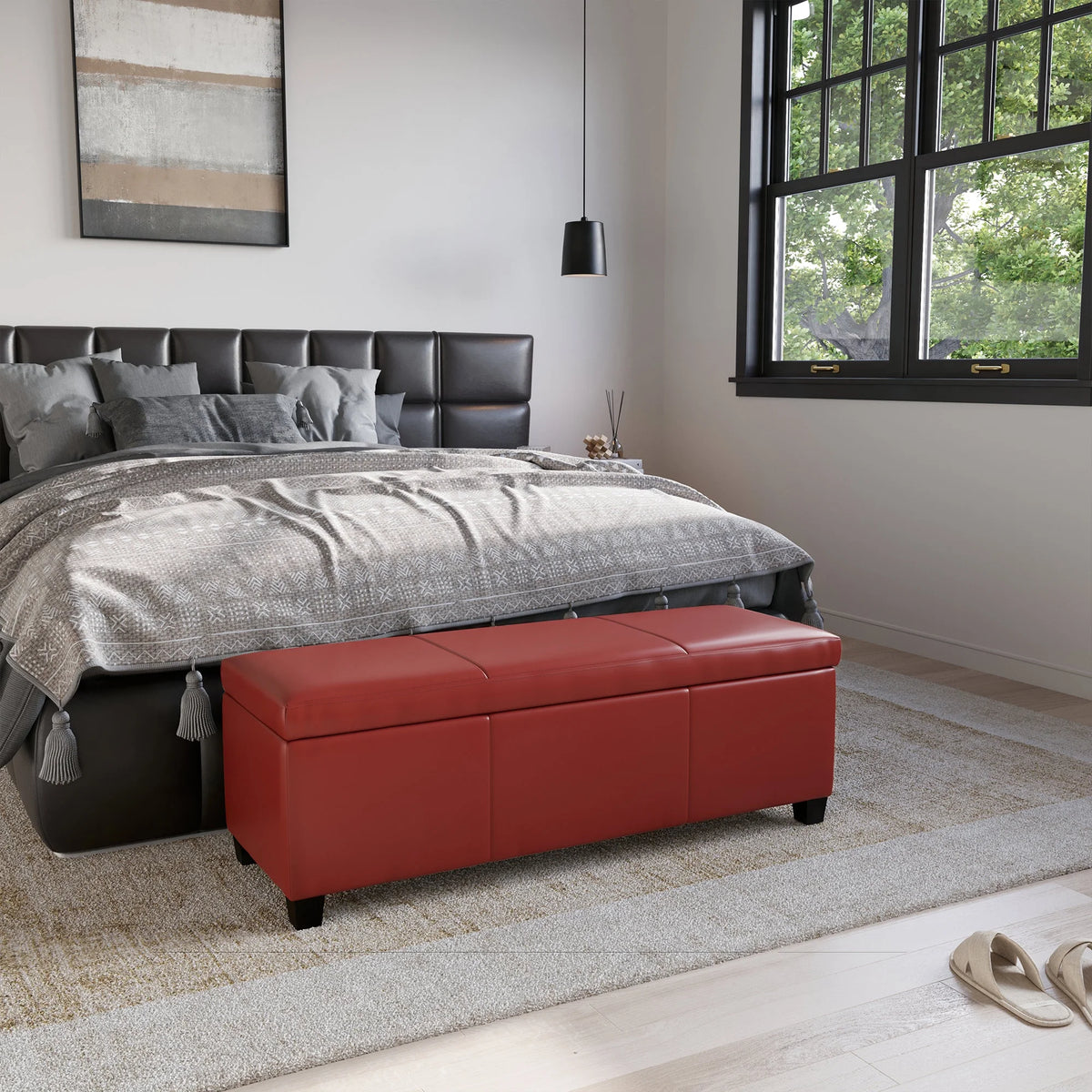 BELLEZE Storage Ottoman Bench Footstool - Amherst (Beige)