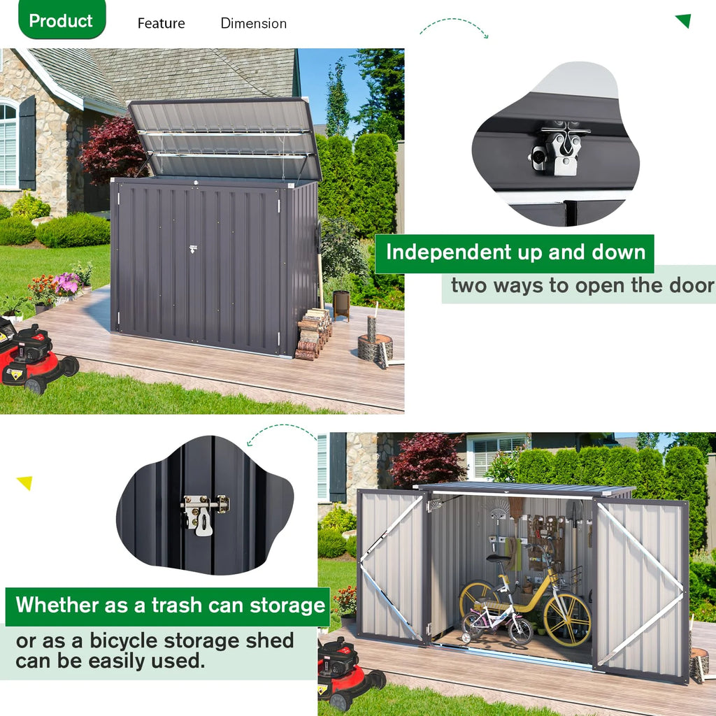 AECOJOY 46 Cu ft. Outdoor Horizontal Storage Shed Wastebasket Enclosure Container Metal Garbarge Shed in White