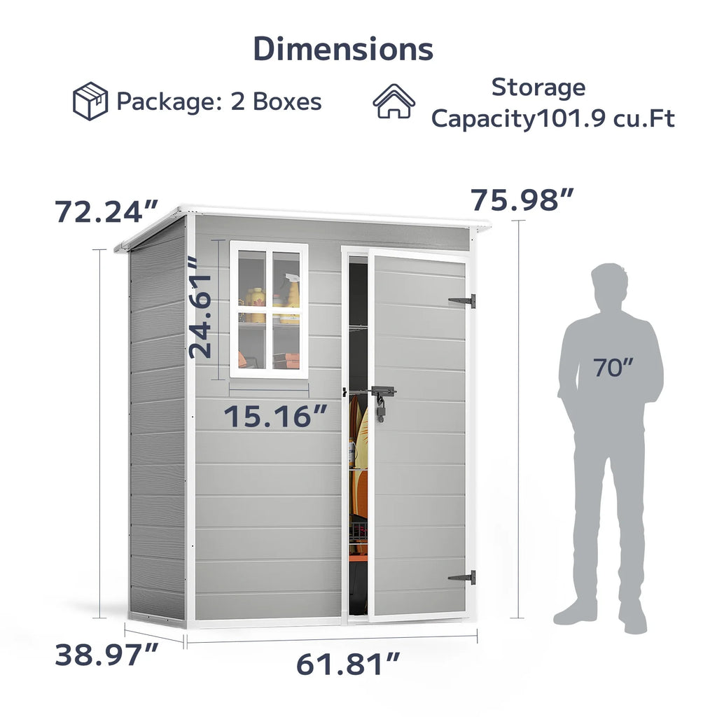 5x3ft��16.6 sq. ft.�� Outdoor Storage Shed, Asofer Resin Storage Shed, Plastic Garden Shed for Garden, Gray