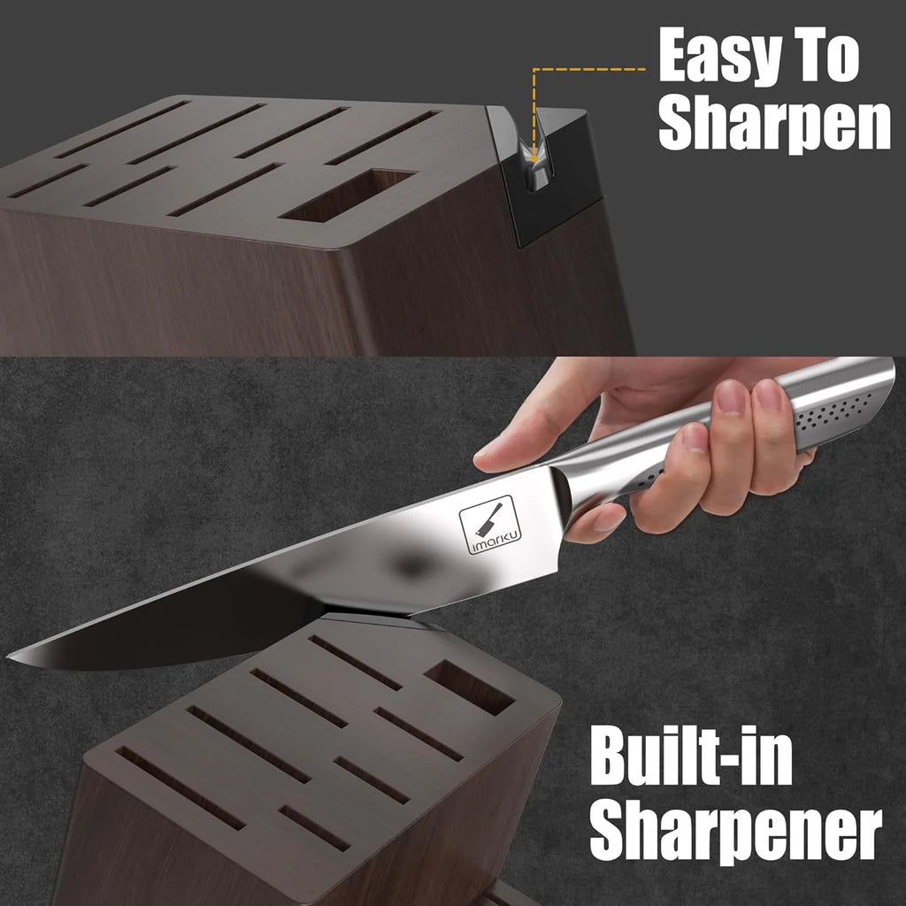 imarku Japanese HC Stainless Steel 15 Piece Kitchen Knife Set, Built in Sharpener, Sharp Knife Set with Point like Ergonomic Handle, Holiday Gift, Home Chef Knife, White