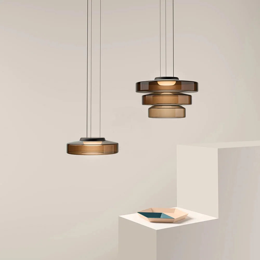 Arturesthome Contemporary Multi-Layer Clear Glass Pendant Lighting, Amber/Green/Grey