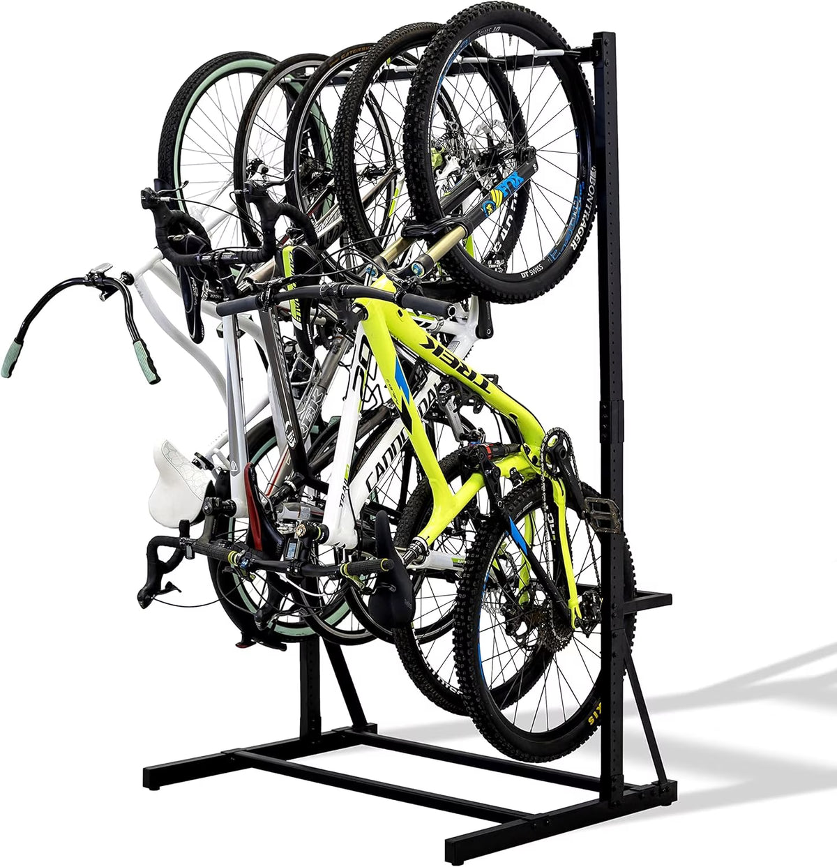 Floor Bike Rack Garage Free Standing with 5 Hooks,Vertical Bike Stand Bicycle Storage,Bike Hangers for Garage Indoor Use for 5 Bicycles, Metal Floor Mount,Up to 300lbs,46in W,Adjustable Height