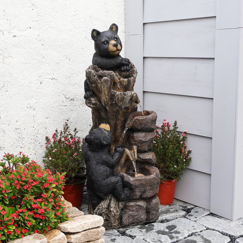 Black Bear Tree Climb 5-Tier Garden Fountain �C 40.16" Rustic Outdoor D��cor