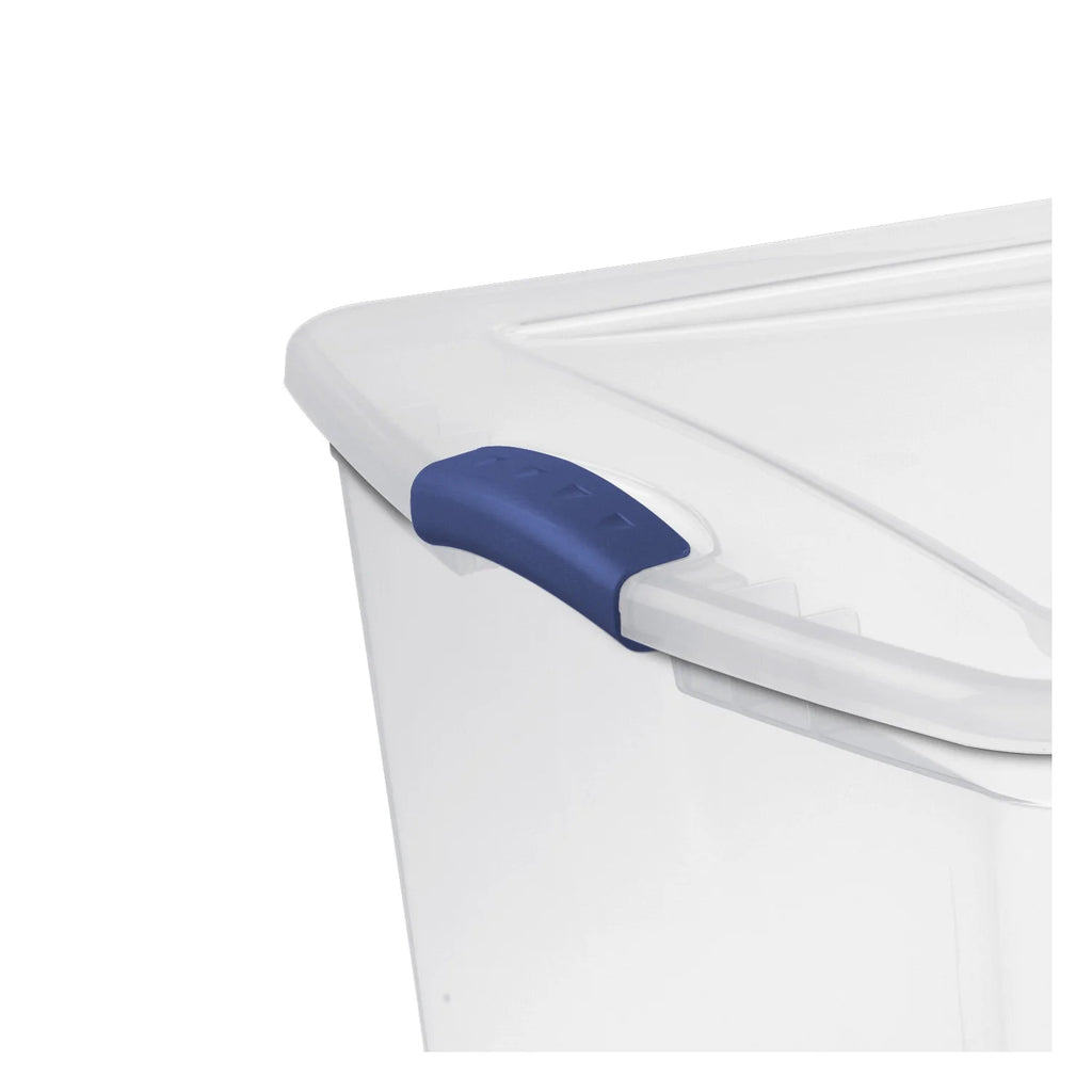 Sterilite 105 Quart Latch Box, Clear Plastic Storage Bin with Clear Lid, Blue, 4 Count