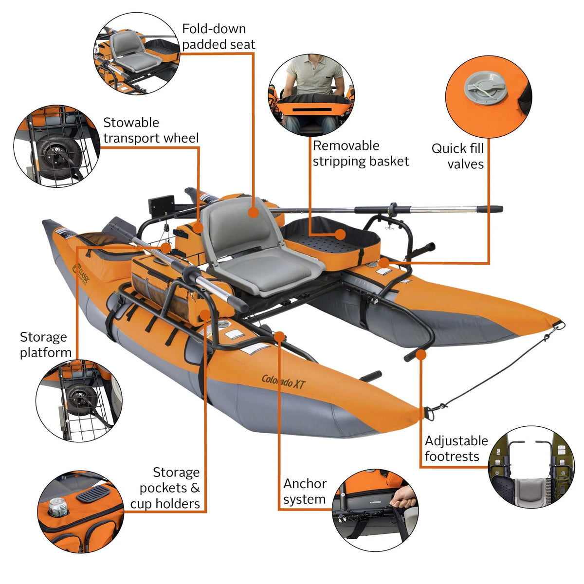 Classic Accessories Colorado XT Pontoon Fishing Boat, Pumpkin/Grey