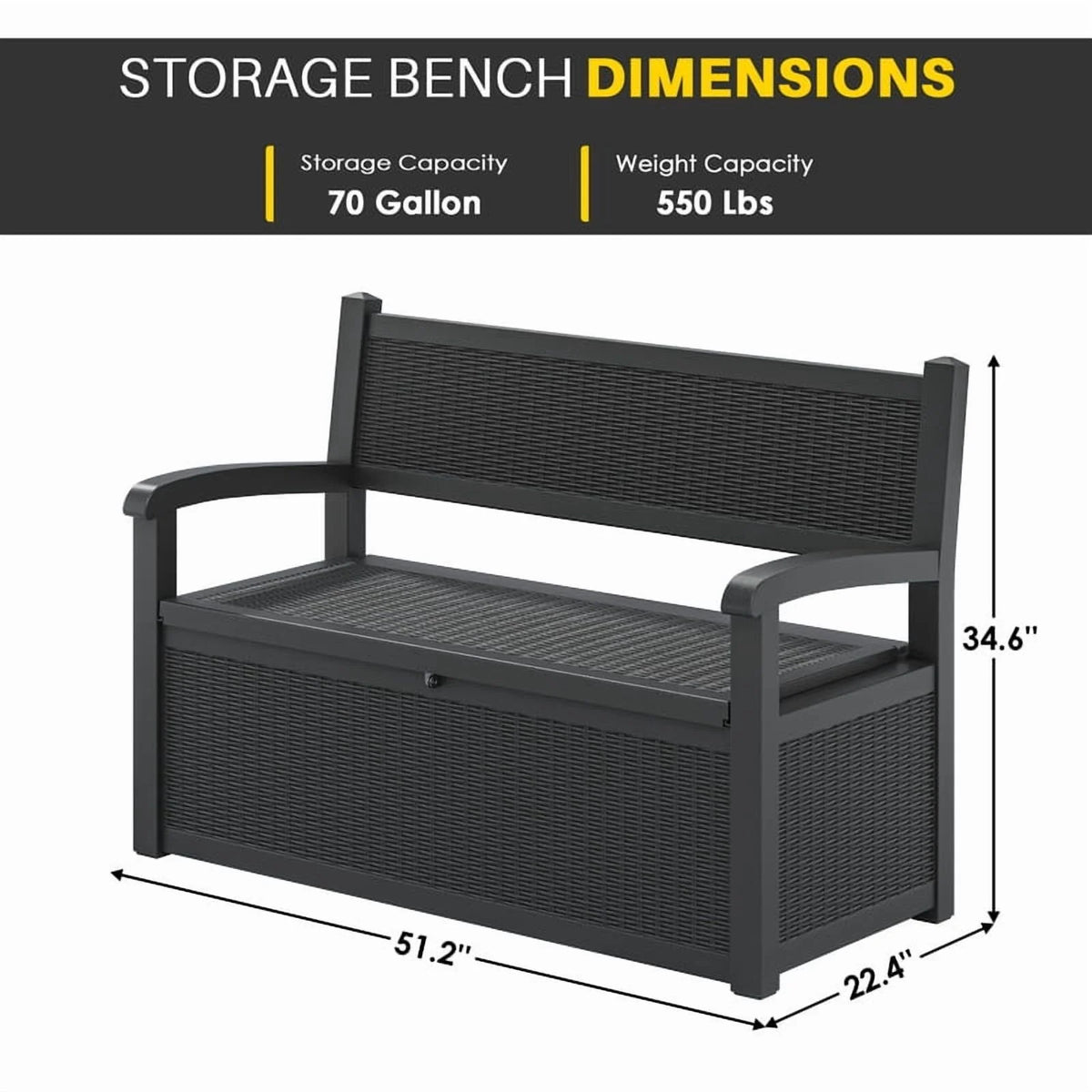 Bifanuo 70 Gallon Storage Bench Deck Box for Patio Furniture with Armrest Bench Outdoor Storage Water-Resistant Deck Box for Garden Tools,Pool Storage and Outdoor Cushions,Grey