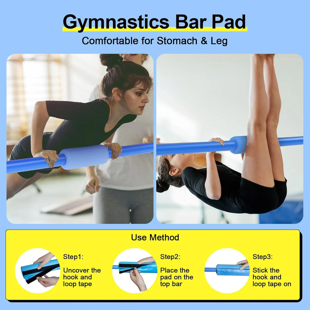 Safly Fun Gymnastics Bar with Mat for Kids, Height Adjustable Junior Training Bar Mat for Home, Folding Gymnastic Horizontal Bars Equipment (Pink+Mat)