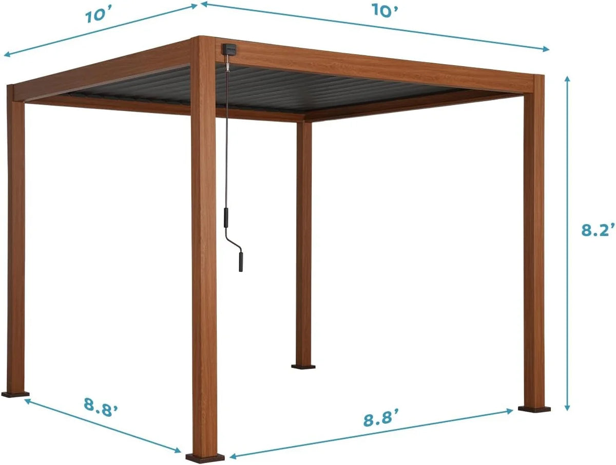 Mirador 10'x 10' 111S Outdoor Aluminum Pergola w/ Adjustable Rainproof Louver for Garden, Patio, Backyard, Takasho/Wood Grain