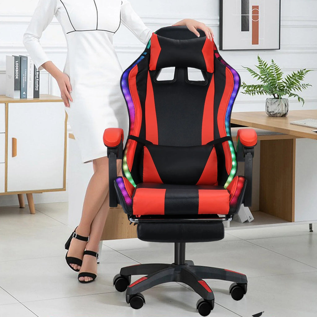 Gaming Chair with Bluetooth-compatible Speakers and RGB LED Lights, Ergonomic Massage Computer Gaming Chair with Height Adjustable, Video Game Chair High Back with Lumbar Support