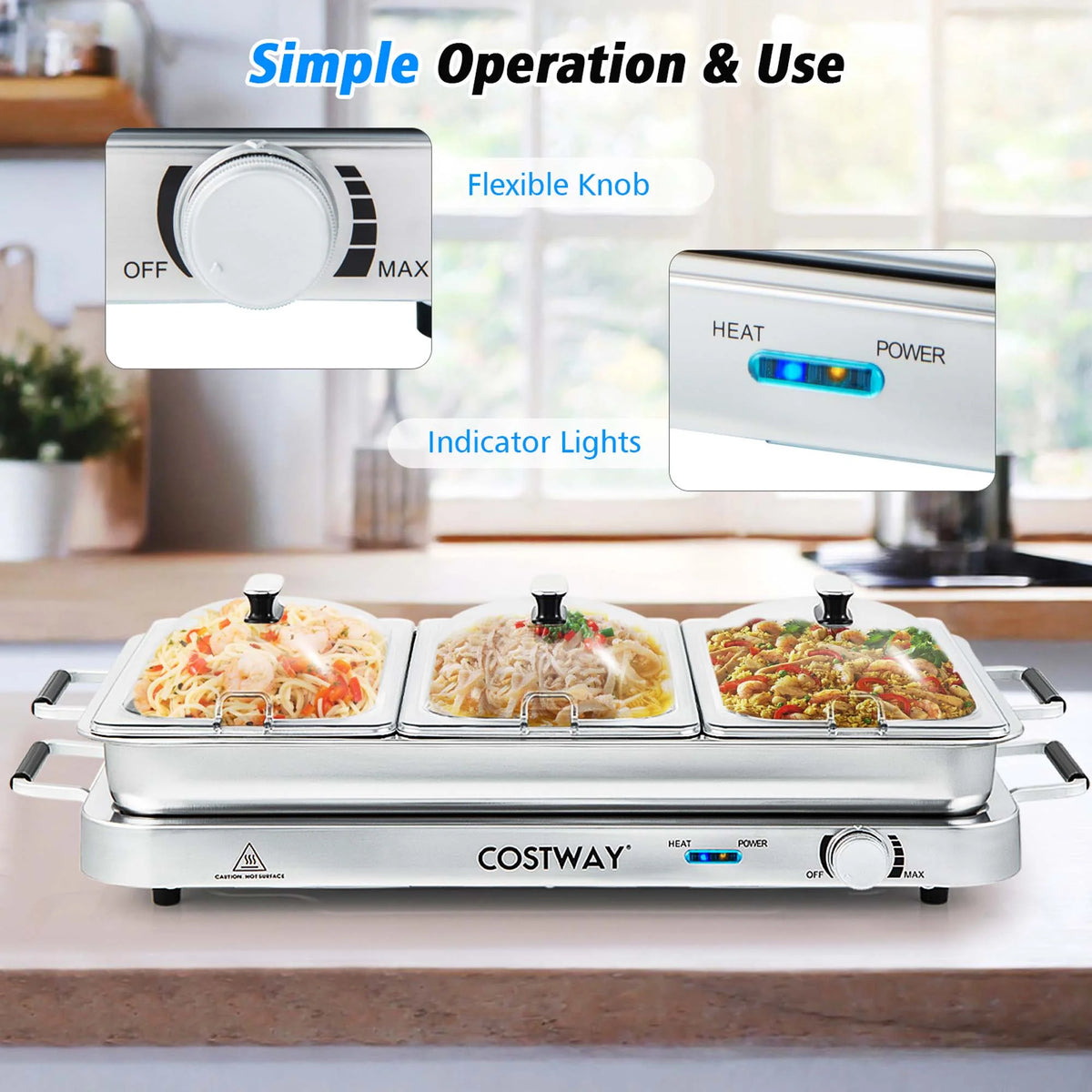 Costway Food Warmer Buffet Server 450W Stainless Steel Electric Warming Tray for Parties