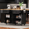 Kitchen Island with Storage, Rolling Kitchen Island on Wheels with Charging Station, Kitchen Cart Island Table with Drop Leaf, Drawers, Cabinets, Spice Rack, Towel Rack, Black