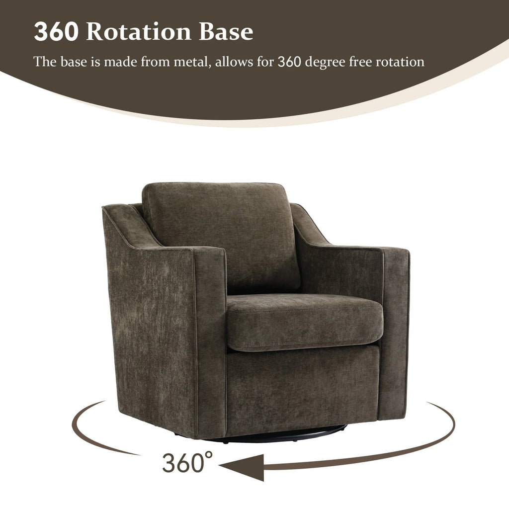 Swivel Accent Chair for Living Room, Modern Upholstered Barrel Arm Chair with Plump Back Pillow, Comfy Club Sofa Reading Chair for Adults (Chenille Navy, Set of 1)