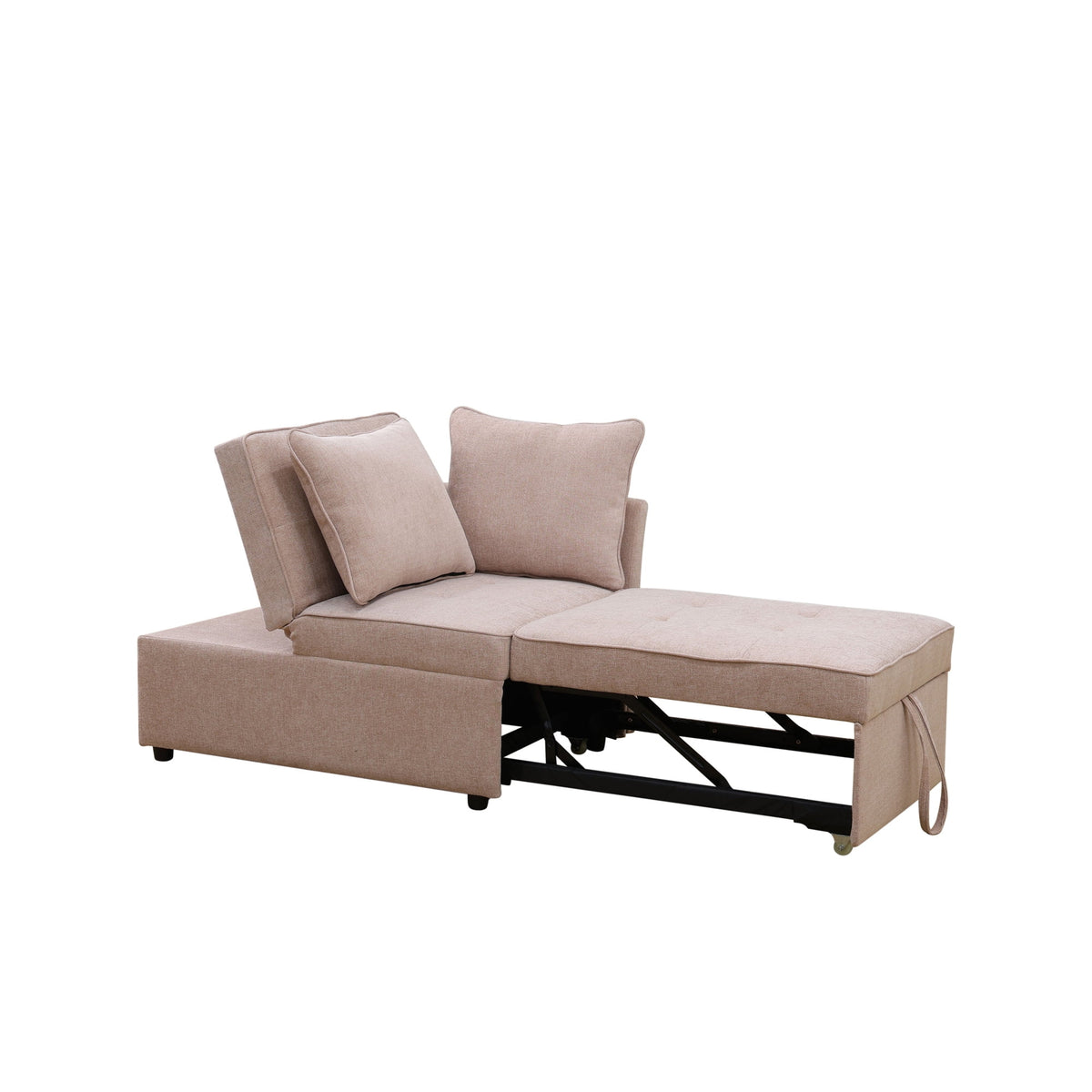 Aukfa 71" Convertible Chaise Futon Pull Out Sofa Chair Bed, Adjustable Backrest, 2 Pillows, Linen, Pink