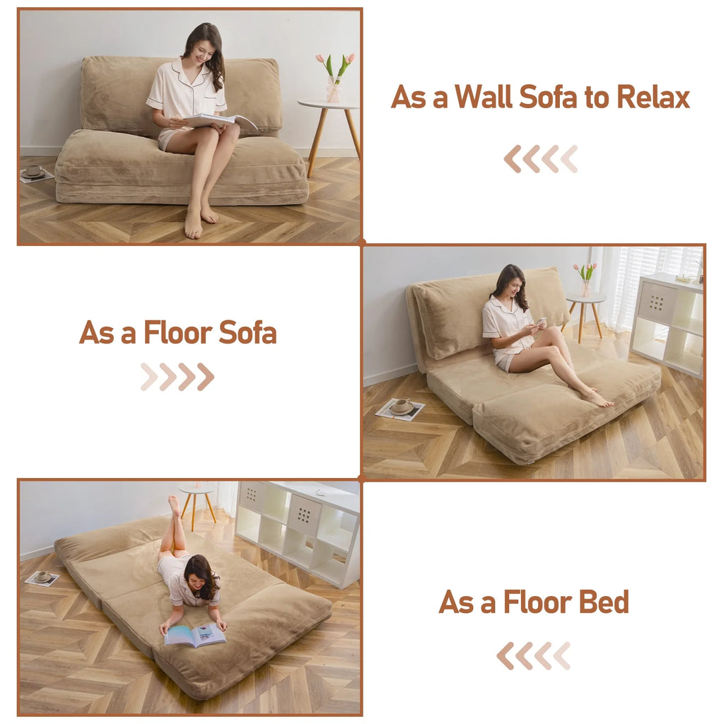 Folding Sofa Bed,Extra Thick and Long Fluffy 4 Position Convertible Flip Lounge Chair,Foam Filling Folding Matress Sofa Bean Bag with Washable Cover,Grey,39x95 Inch