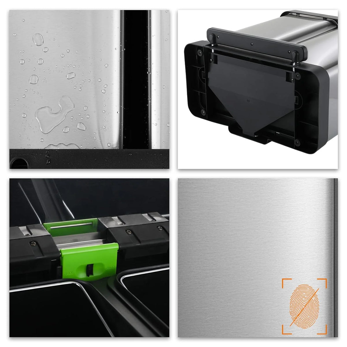 Arlopu 16 Gallon / 60L Dual Trash Can, Stainless Steel Kitchen Garbage Can with Soft-Close Lid, Home Office Classified Recycle Bin