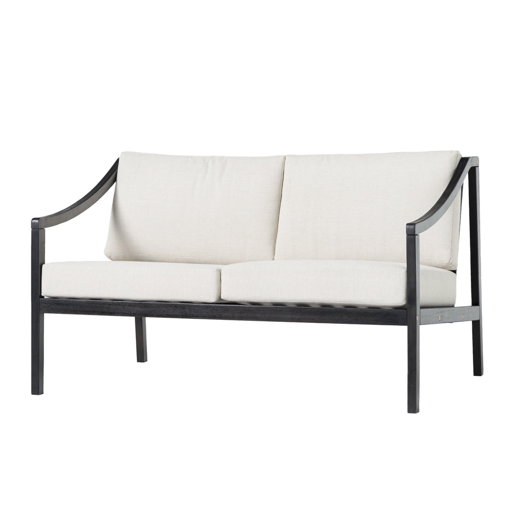 Walker Edison Modern Solid Wood Curved-Arm Outdoor Loveseat, Black