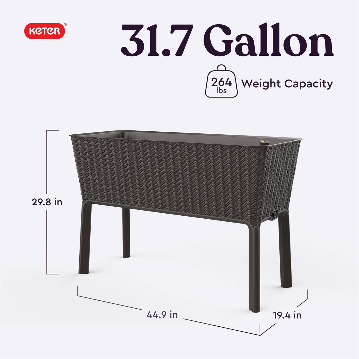 Keter Splendor 31.7 Gallon Raised Garden Bed with Self Watering and Drainage, Grey