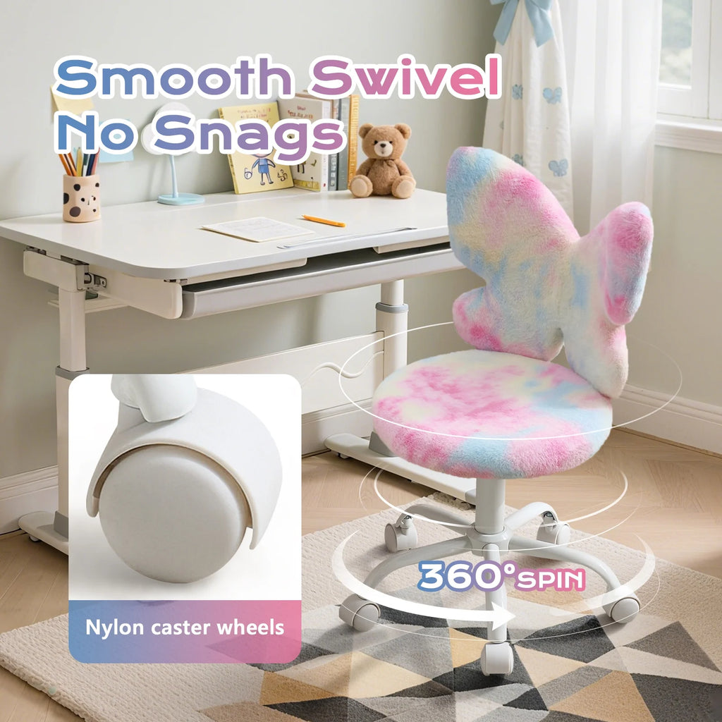 Adorable Butterfly Kids Desk Chair - Comfy Swivel Computer Chair for Girls Room, Fluffy Kids Office Chair for Reading & Vanity,Blue