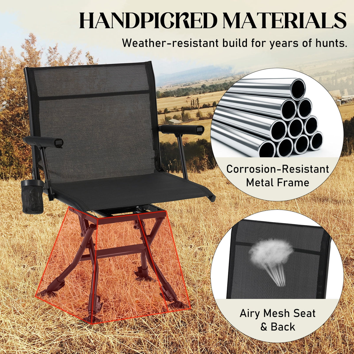 Danrelax 360�� Silent Camo Hunting Blind Chair, Armrests, Side Pouch, Telescopic Legs