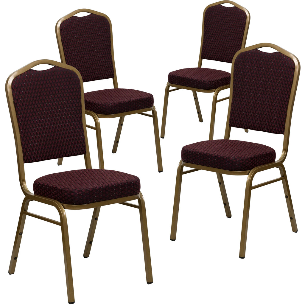 Flash Furniture 4 Pack HERCULES Series Crown Back Stacking Banquet Chair in Black Patterned Fabric - Gold Vein Frame