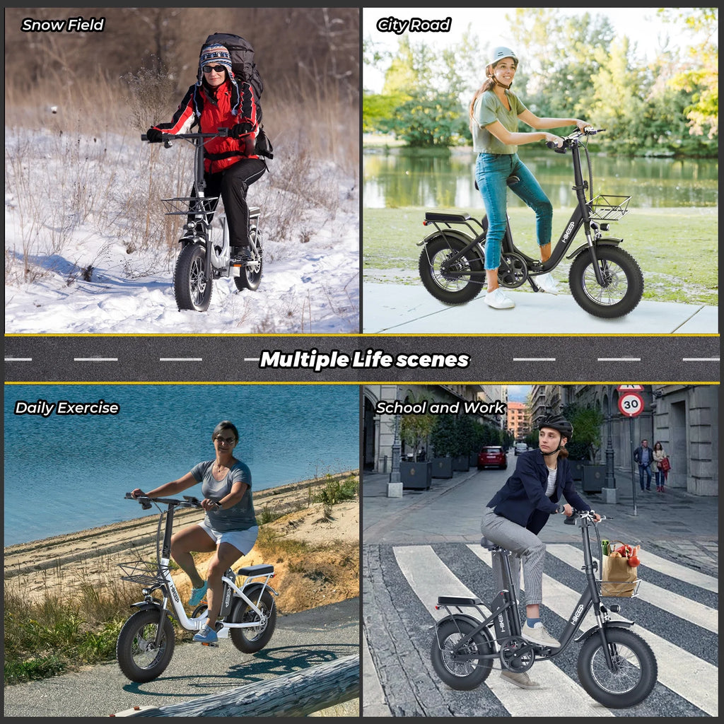 Electric Bike for Adults Step-Through Ebike with 16" Fat Tire, To Speed 19.9 MPH, 48V 13AH Removable Battery, E-Mountain Bicycle with Back Seat & Front Basket, UL2849 (White)