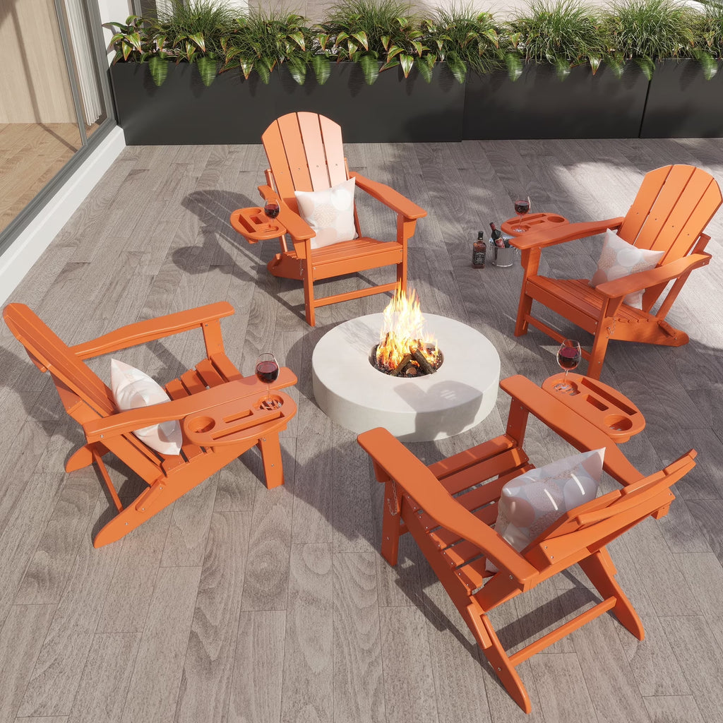 FOOWIN HDPE Plastic Adirondack Chairs Set of 4, Black