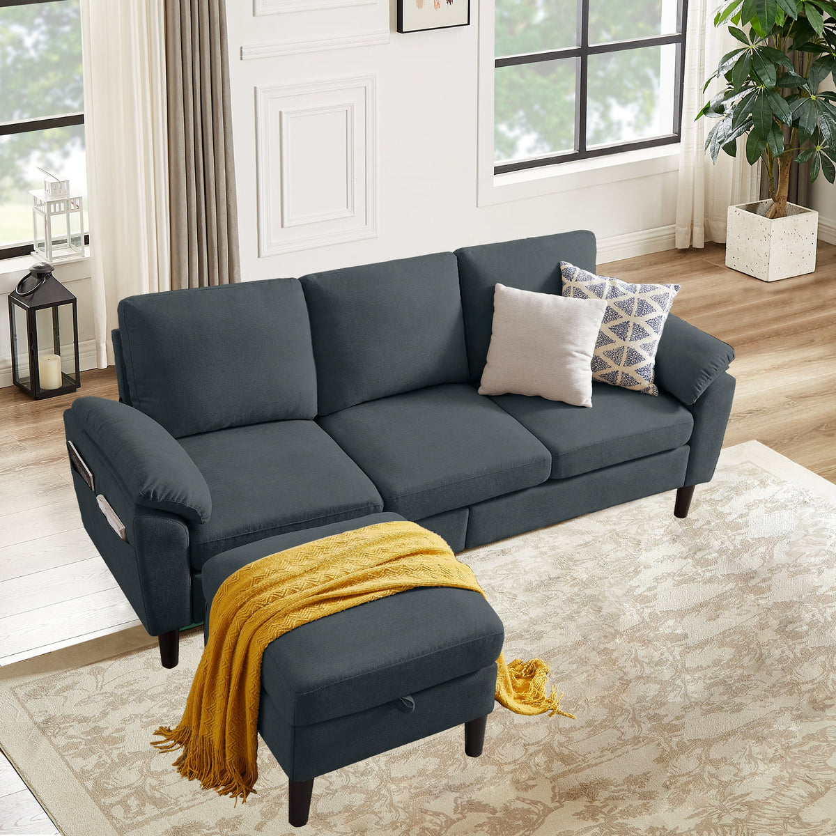 Pingliang Home Sectional Sofa Couch with Storage Ottoman,Modern 3 Seat L Shaped Sofa Couch for Living Room Apartment Studio Office
