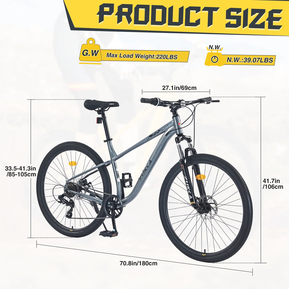 29" Mountain Bike 8 Speed Steel Frame City Bicycle with Front Suspension for Men Women, Gray