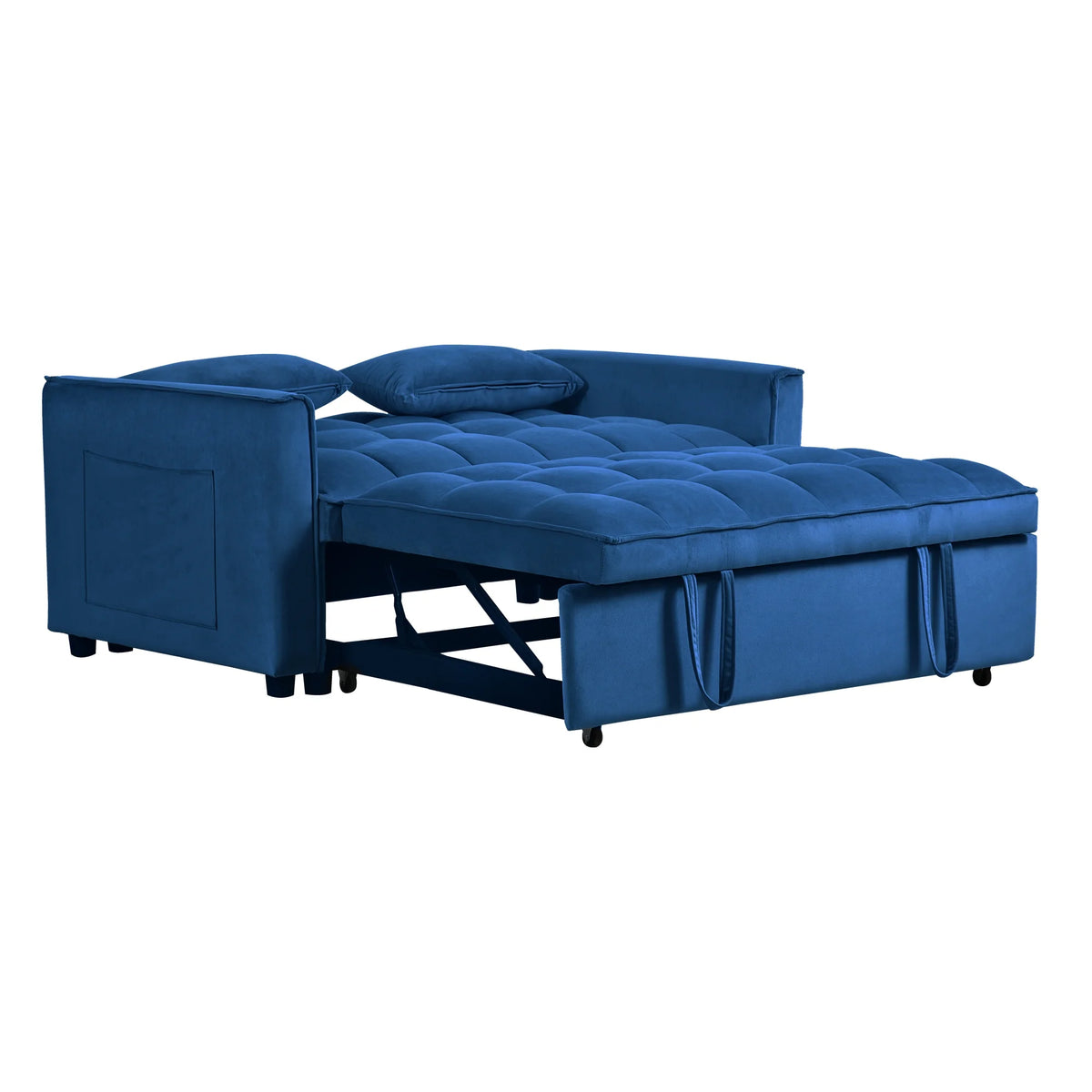 BINBANK Black Velvet 3-in-1 Convertible Sleeper Sofa Bed a?? USB Charging, Adjustable Backrest Pull-Out Futon Loveseat Couch for Living Room, Apartment & Small Space