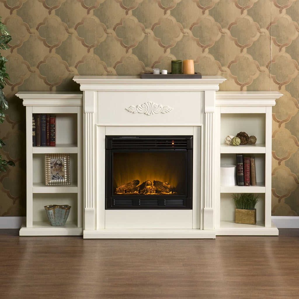 Southern Enterprises SEI Furniture Fredricksburg Wood Electric Fireplace with Bookcases in Brown