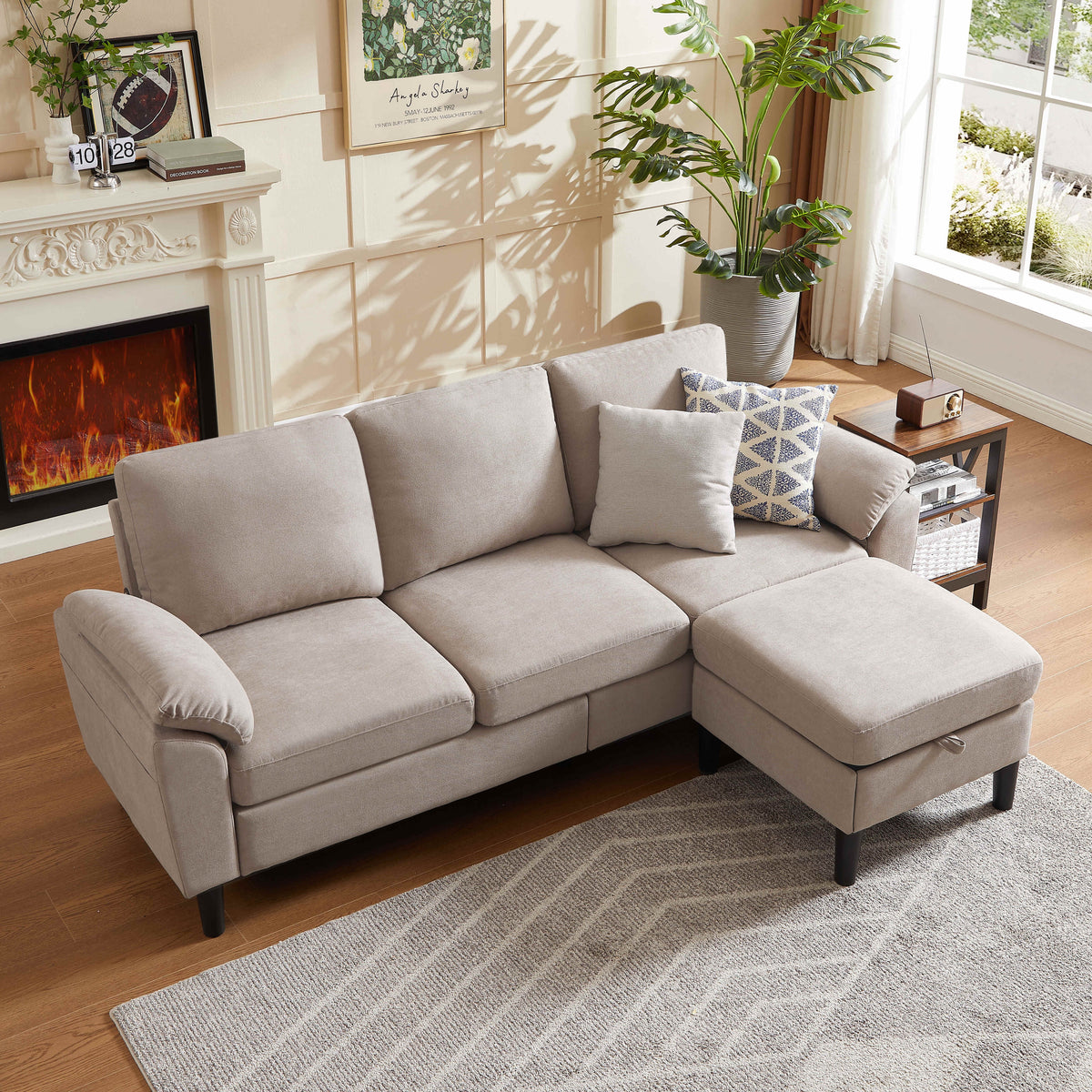 Pingliang Home Sectional Sofa Couch with Storage Ottoman,Modern 3 Seat L Shaped Sofa Couch for Living Room Apartment Studio Office