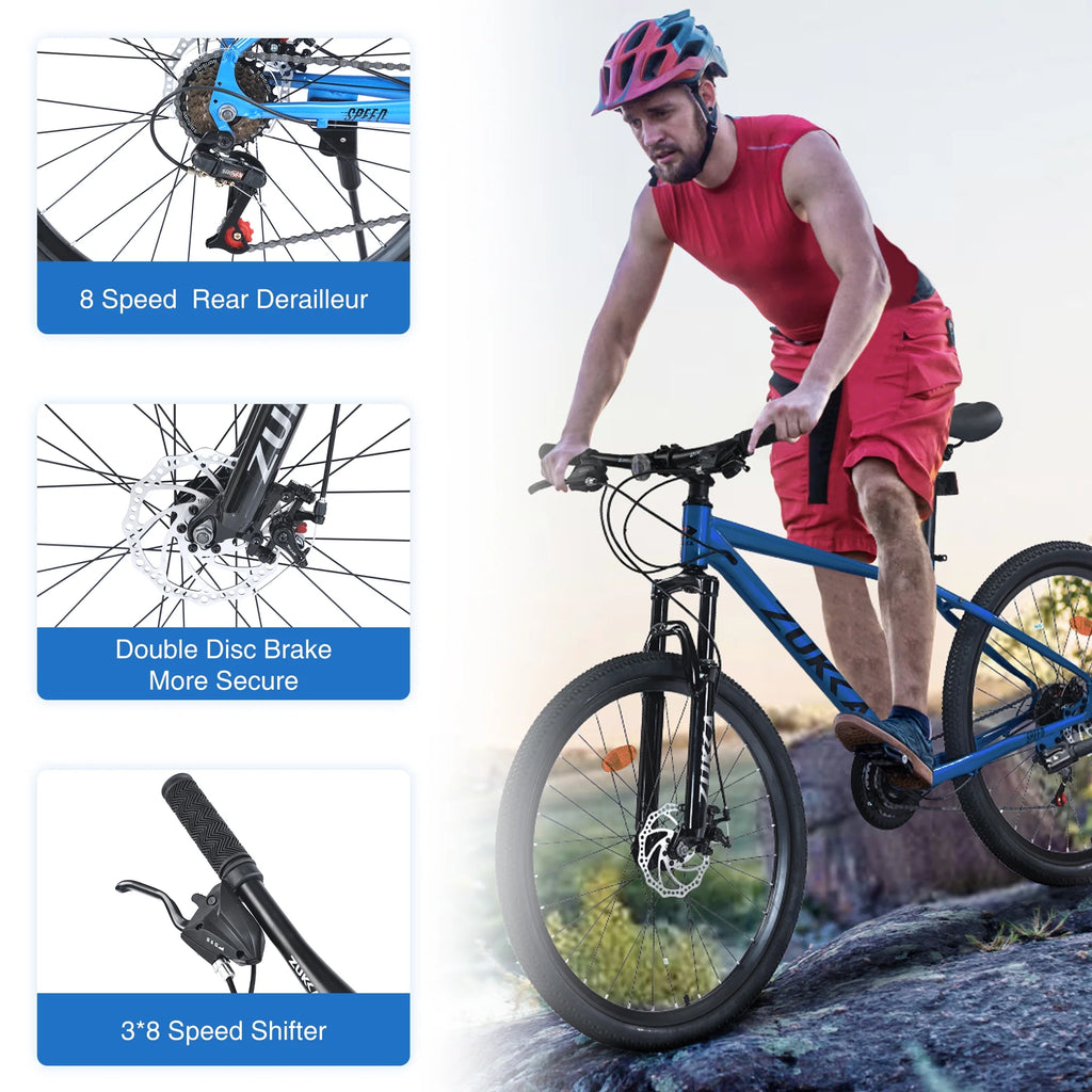 Aukfa 26" Mountain Bike for Men/Women,24 Speed Adult Bicycle Suspension Fork,Fits Riders 5'4" - 6'2"Red
