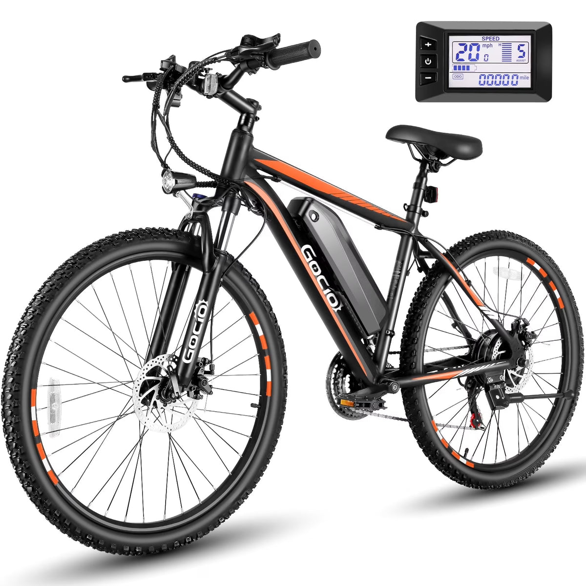 Gocio 26" Electric Bike for Adults, 500W Electric Mountain Bike, 48V 7.8Ah Removable Battery, Ebike with Front Fork Suspension, 21 Speed, UL 2849