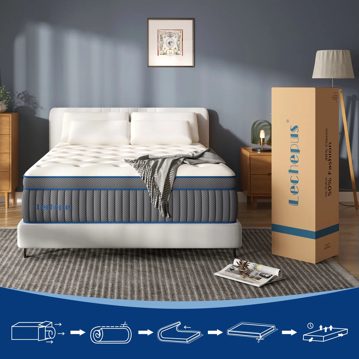 DIGLANT 14 Inch Queen Medium Plush Hybrid Mattress,Cooling Gel Memory Foam with Individually Pocket Springs, Soft Fabric Mattress Queen size for Pressure Relief, Mattress in box, CertiPUR-US