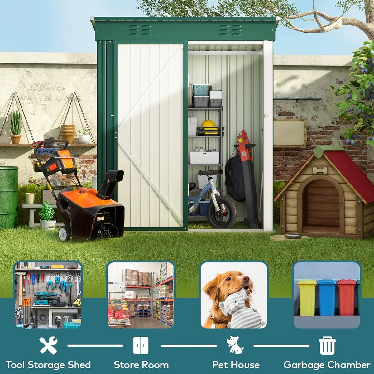 5'x3' Outdoor Storage Shed, Lofka Metal Storage Tool Shed with Single Lockable Door, for Bike| Garden Tools| Patio, Grey