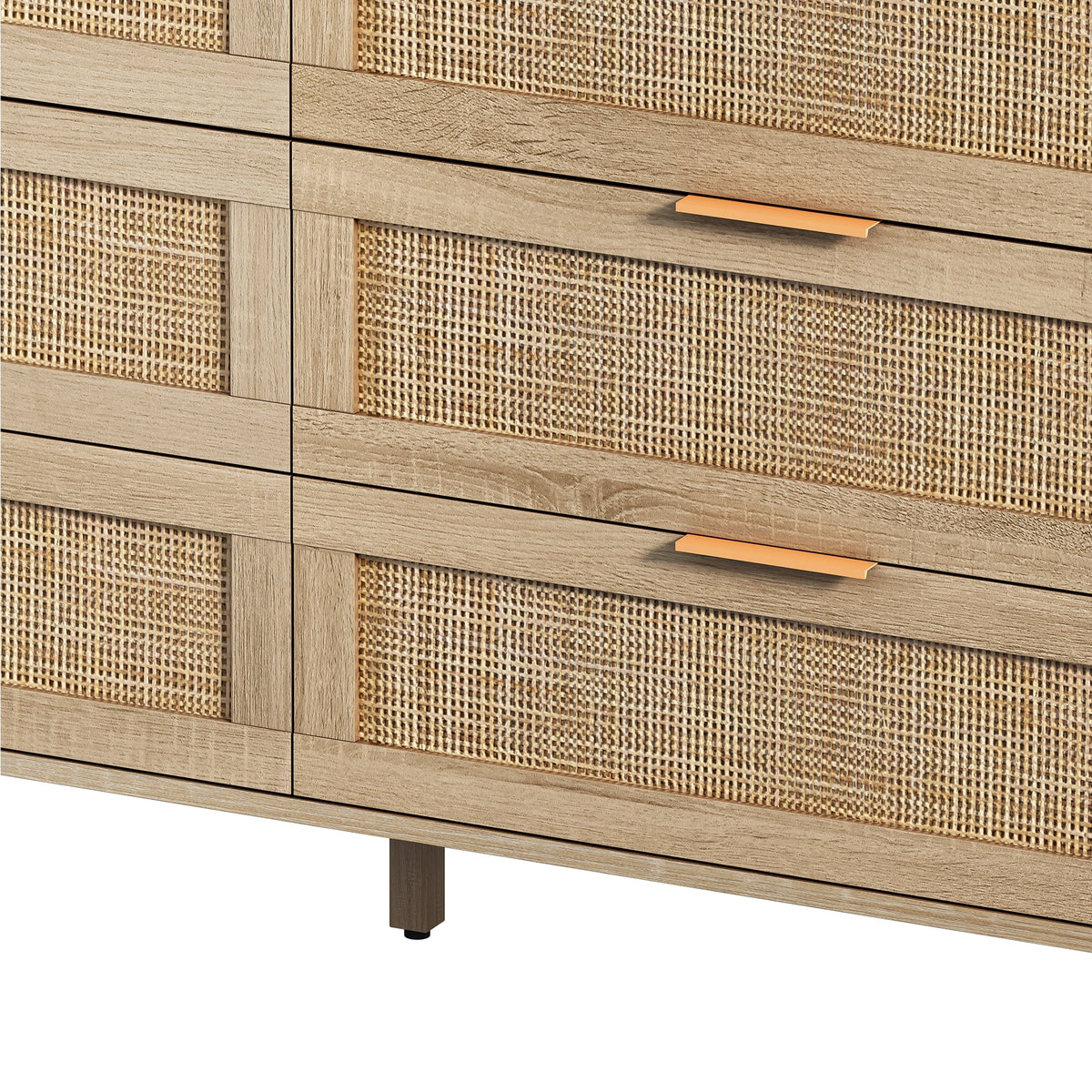 Wide 6 Drawer Rattan Dresser, Boho Dresser for Bedroom, Wooden Dresser Chest of Drawers, Natural