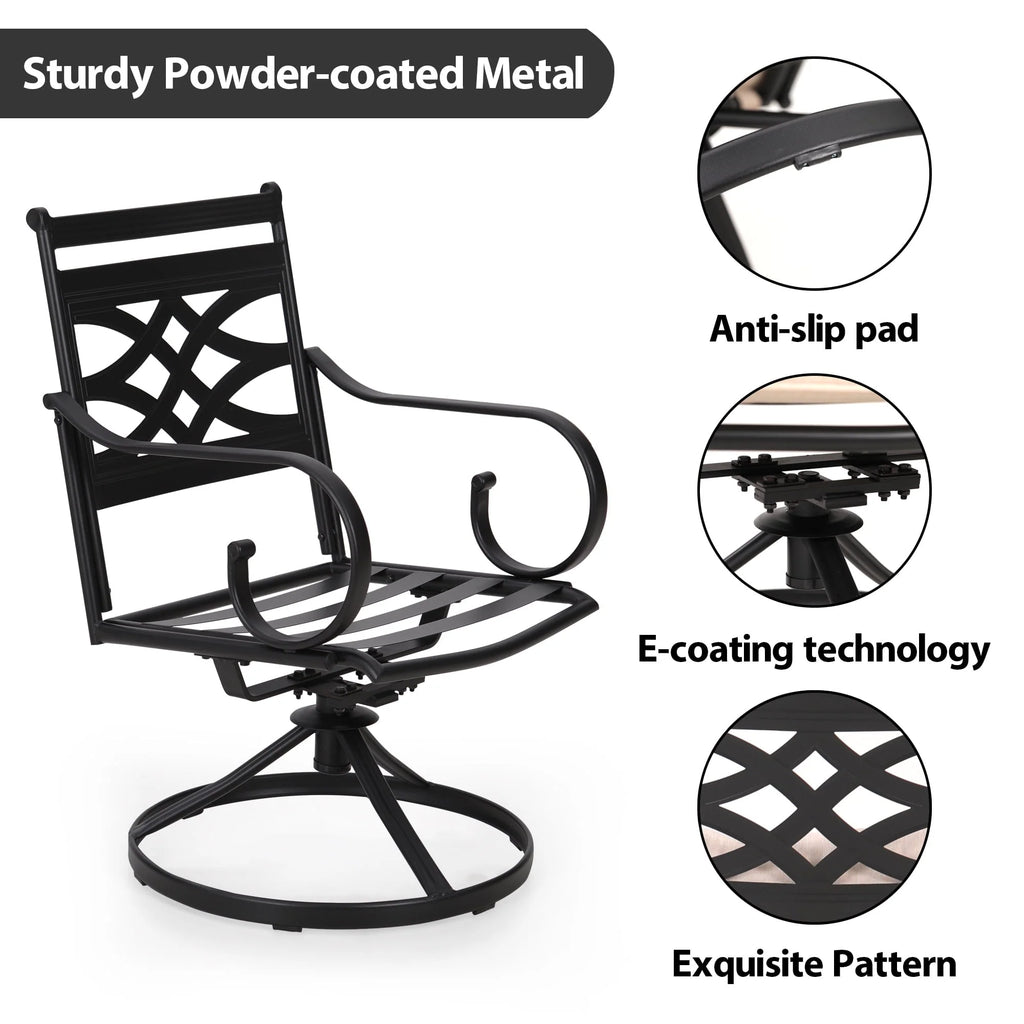 MF Studio 5 Pieces Patio Dining Set 1 Piece Metal Round Table & 4 Pieces Outdoor Swivel Chairs with Cushion