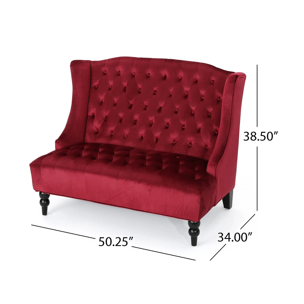 GDF Studio Leona Modern Glam Tufted Velvet Wingback Loveseat, Wine and Dark Brown