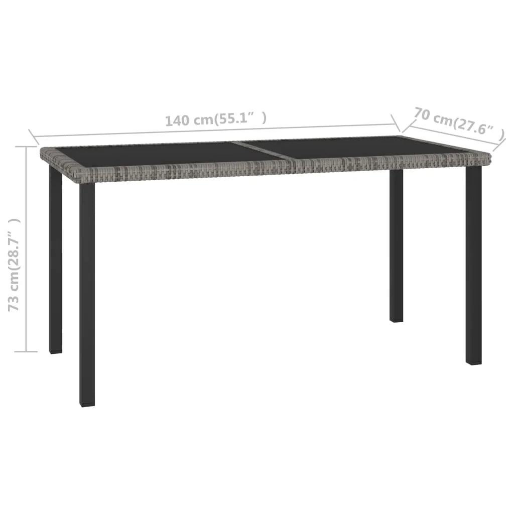 vidaXL Outdoor Dining Table Garden Porch Patio Table with Glass Top PE Rattan