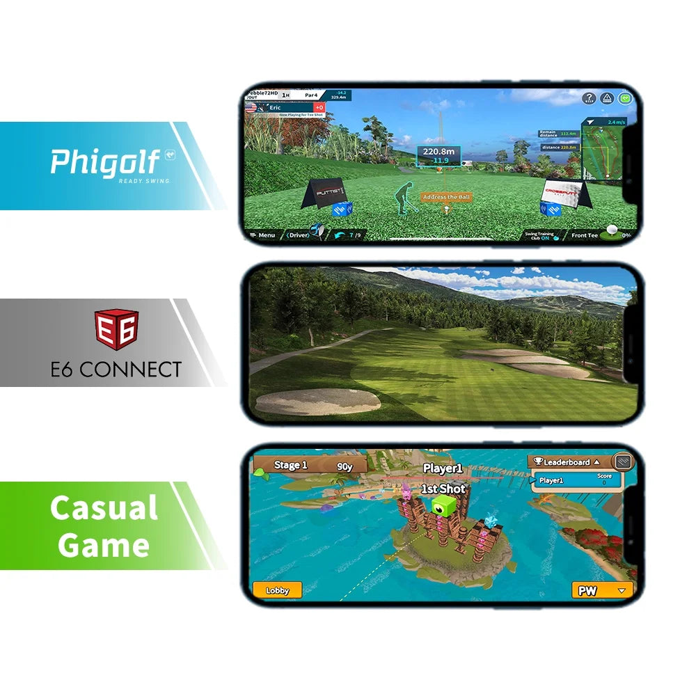 PHIGOLF Home Golf Game Simulator: Enjoy Interactive Golf with Motion Sensor & Swing Stick for Indoor & Outdoor Fun �C 38,000+ Courses Worldwide, Compatible with Android, iOS, App & E6 Connect
