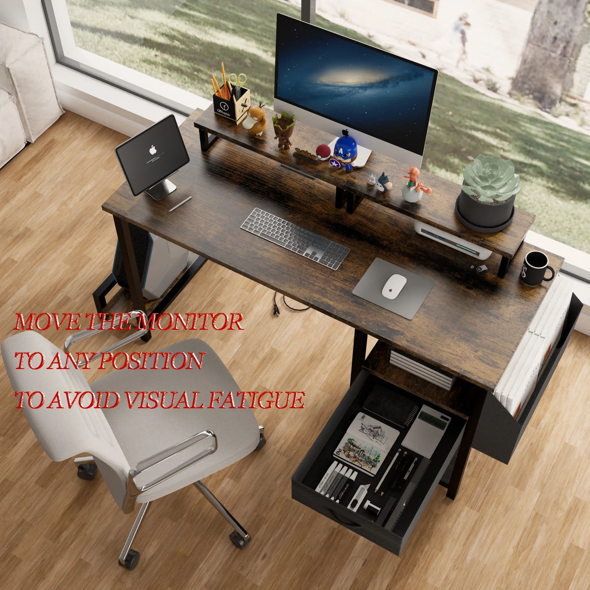 New 47.3" Computer Desk with Power Outlets, Small Home Office Desk with 3 drawers,Side Pocket, Gaming Desk, Modern Study Desk, Laptop Desk, White