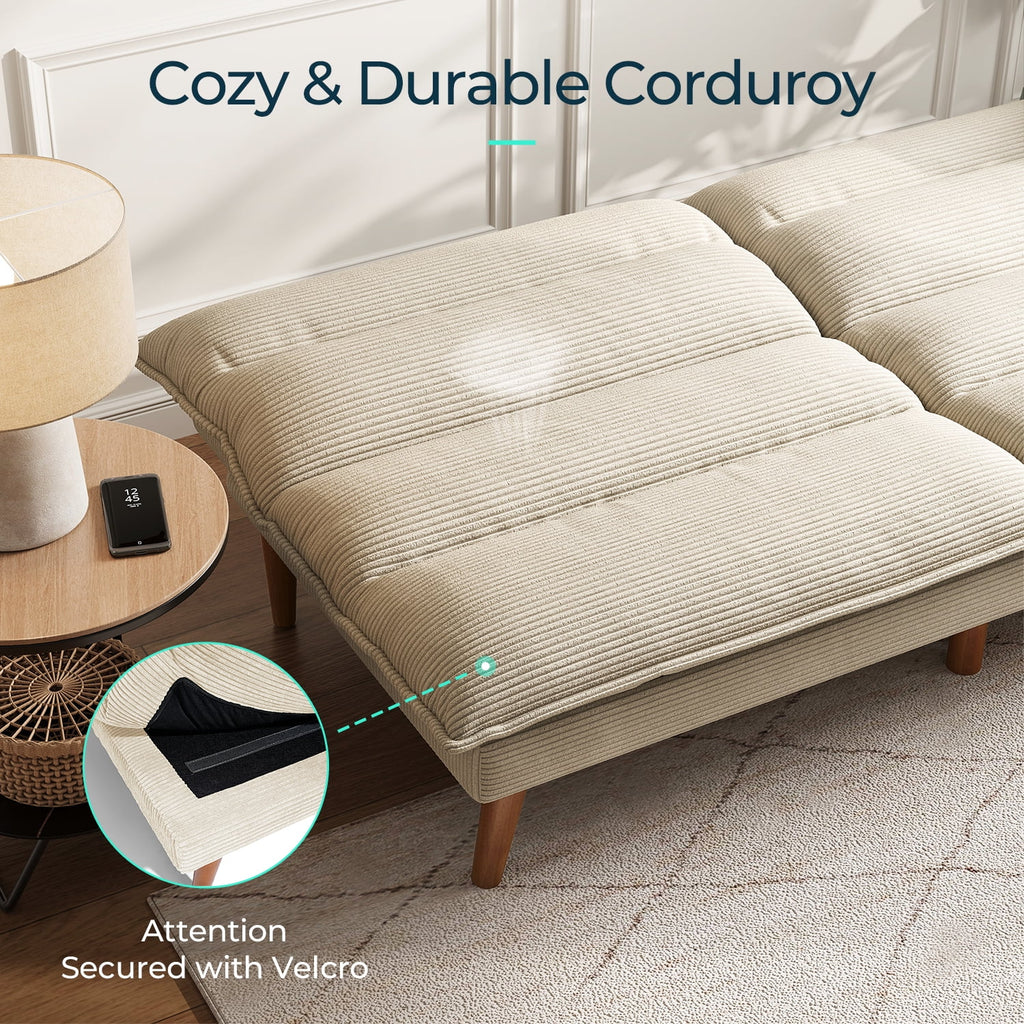 Linsy Home 71" W Corduroy Convertible Futon Sofa Bed, Army Green