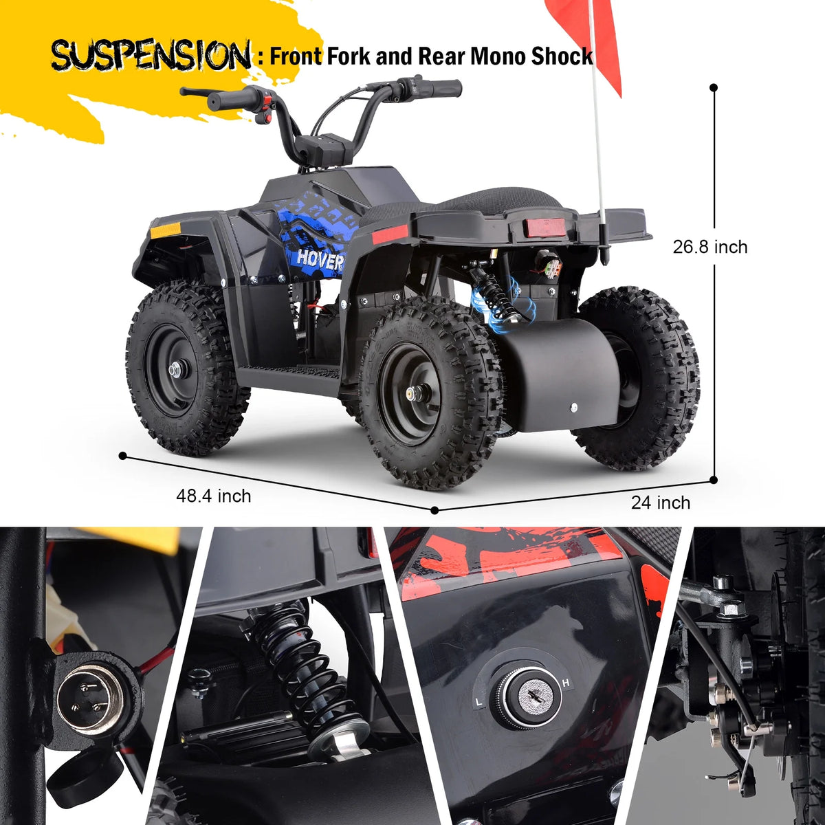 HOVER HEART Electric Dirt Quad, 36V 500W 4-Wheeler, Dual Suspensions, Age 13+