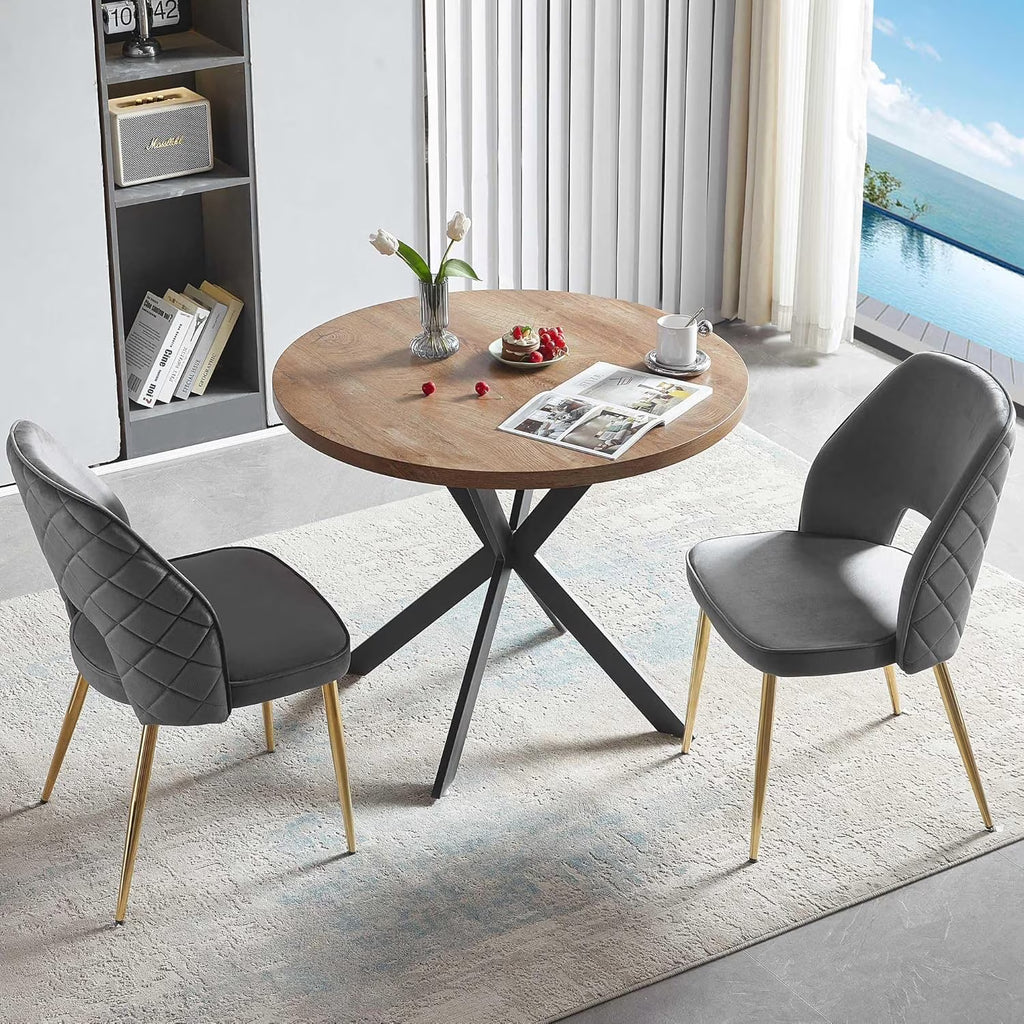 NORDICANA 5-Pieces 37-Inch Dining Table Set for 4 - Space Saving Round Table and Chairs with 4 Seaters Velvet Upholstered Chairs