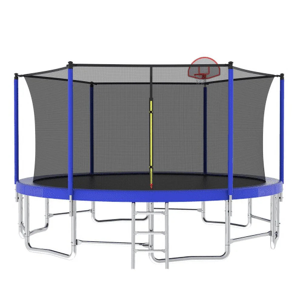 16FT Trampoline for Kids and Adults,Outdoor Large Recreational Trampoline with Ladder and Basketball Hoop,Blue
