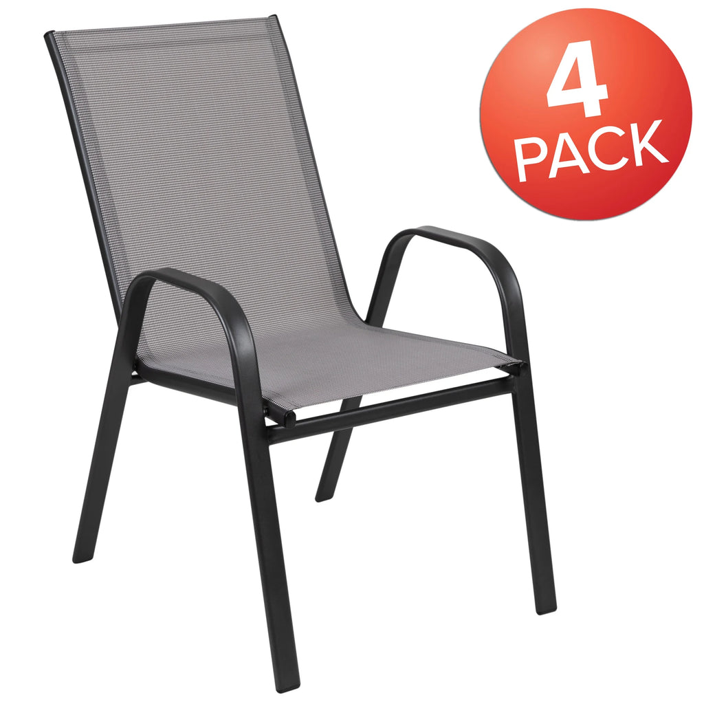 Flash Furniture Flash Furniture Brazos Series Outdoor Stackable Patio Chairs for Adults, Set of 4, Black